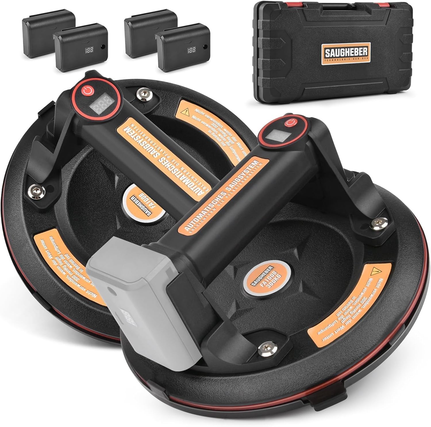 Electric Suction Lifter Gripster, 8in, 300 kg, with 4 Batteries, Handgeführter Akku-Vakuumheber, runder Saugnapf, 8 Zoll (203 mm), 300 kg von White-label OEM