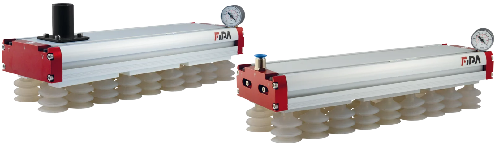 Area gripster FSG 295 mm, for cent. vacuum supply, flow reduction 1,0 mm, cups Ø40 mm SI – Fläche Gripster-130 mit eingesteckten Vakuumbechern Durchmesser 40mm von FIPA